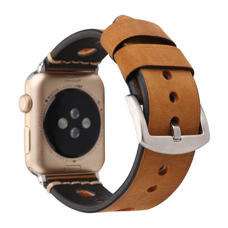 For Apple Watch Series 7 45mm / 6 & SE & 5 & 4 44mm / 42mm 3 & 2 & 1  Retro Hole Genuine Leather Wrist Watch Band(Brown) - Watch Bands by buy2fix | Online Shopping UK | buy2fix