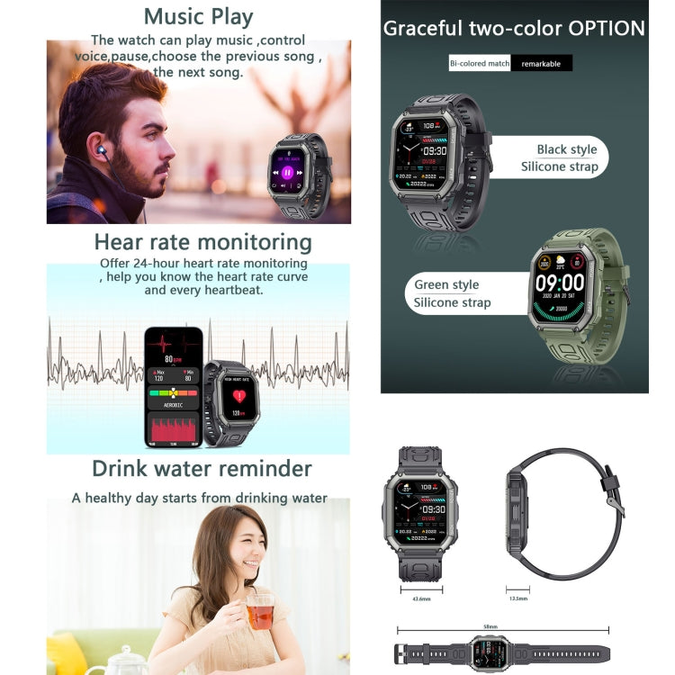 KR06 Waterproof Pedometer Sport Smart Watch, Support Heart Rate / Blood Pressure Monitoring / BT Calling (Camouflage Black) - Smart Watches by buy2fix | Online Shopping UK | buy2fix