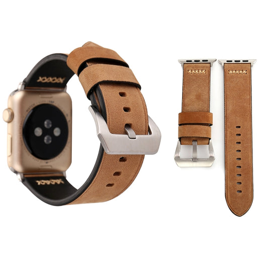 For Apple Watch Series 3 & 2 & 1 38mm Retro XX Line Pattern Genuine Leather Wrist Watch Band(Khaki) - Watch Bands by buy2fix | Online Shopping UK | buy2fix