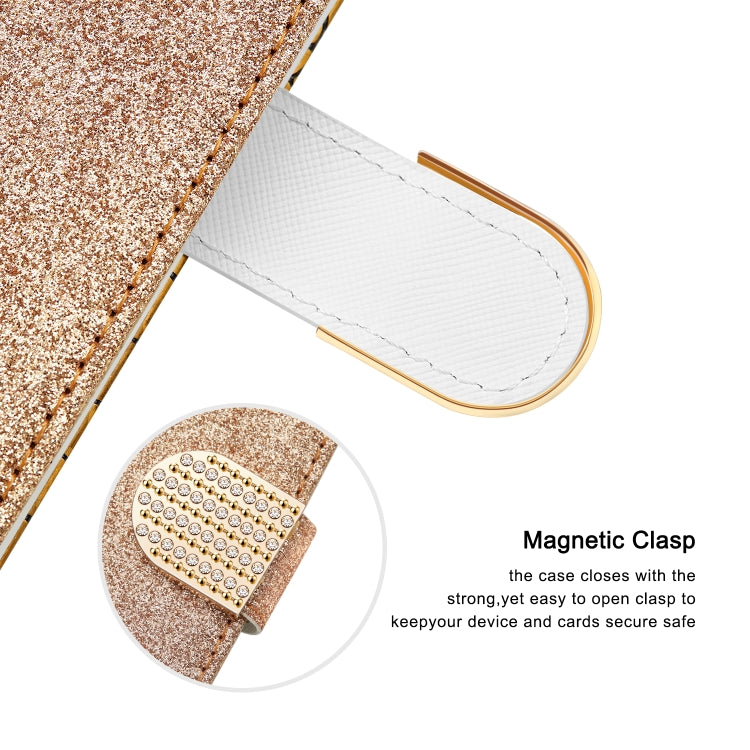 For iPhone 13 Pro Max Laser Glitter Powder Matching Crocodile Texture Horizontal Flip Leather Case with Card Slots & Holder & Wallet (Gold) - iPhone 13 Pro Max Cases by buy2fix | Online Shopping UK | buy2fix