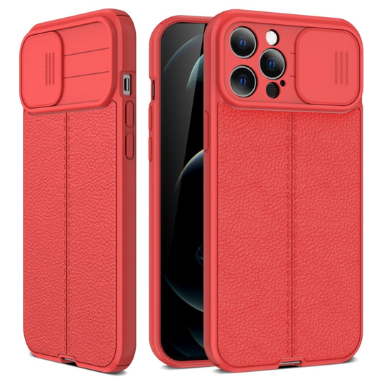 For iPhone 12 Pro Litchi Texture Sliding Camshield TPU Protective Case(Red) - iPhone 12 Pro Max Cases by buy2fix | Online Shopping UK | buy2fix