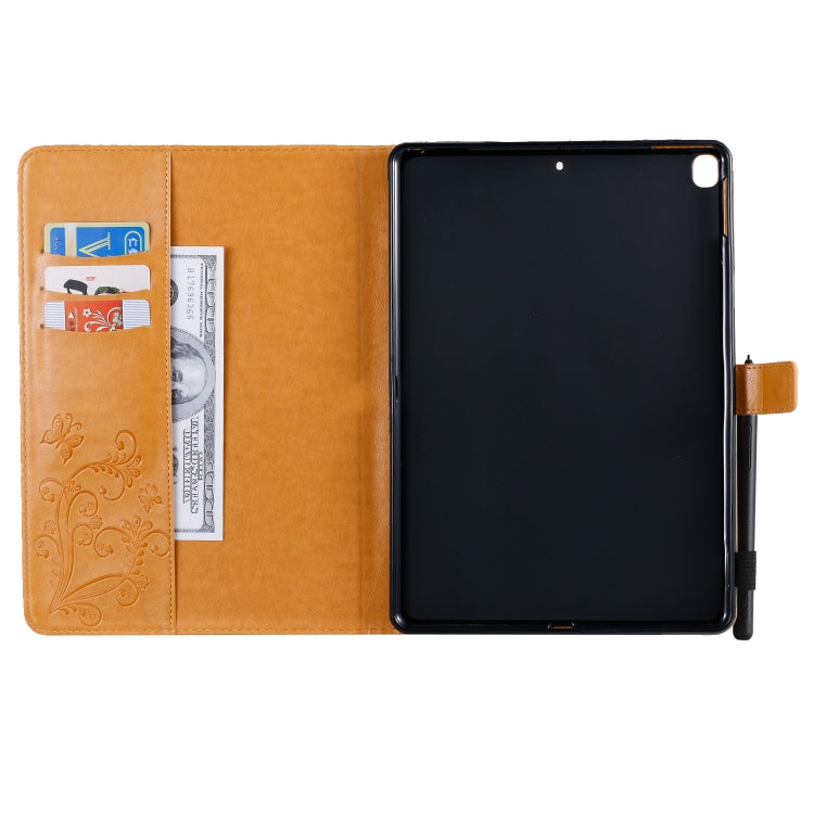 For iPad 10.2 / Pro 10.5 / Air  2019 Pressed Printing Butterfly Pattern Horizontal Flip PU Leather Case with Holder & Card Slots & Wallet & Pen Slot(Yellow) - iPad Air (2019) Cases by buy2fix | Online Shopping UK | buy2fix