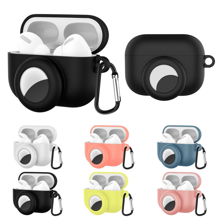 2 in 1 Anti-shock Anti-full Silicone Protective Case with Hook & Carabiner for AirPods Pro + AirTags(Black) - For AirPods Pro by buy2fix | Online Shopping UK | buy2fix