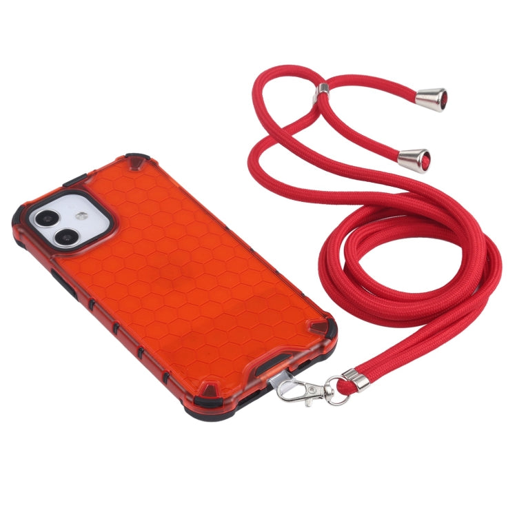 For iPhone 12 / 12 Pro Shockproof Honeycomb PC + TPU Case with Neck Lanyard(Red) - iPhone 12 / 12 Pro Cases by buy2fix | Online Shopping UK | buy2fix