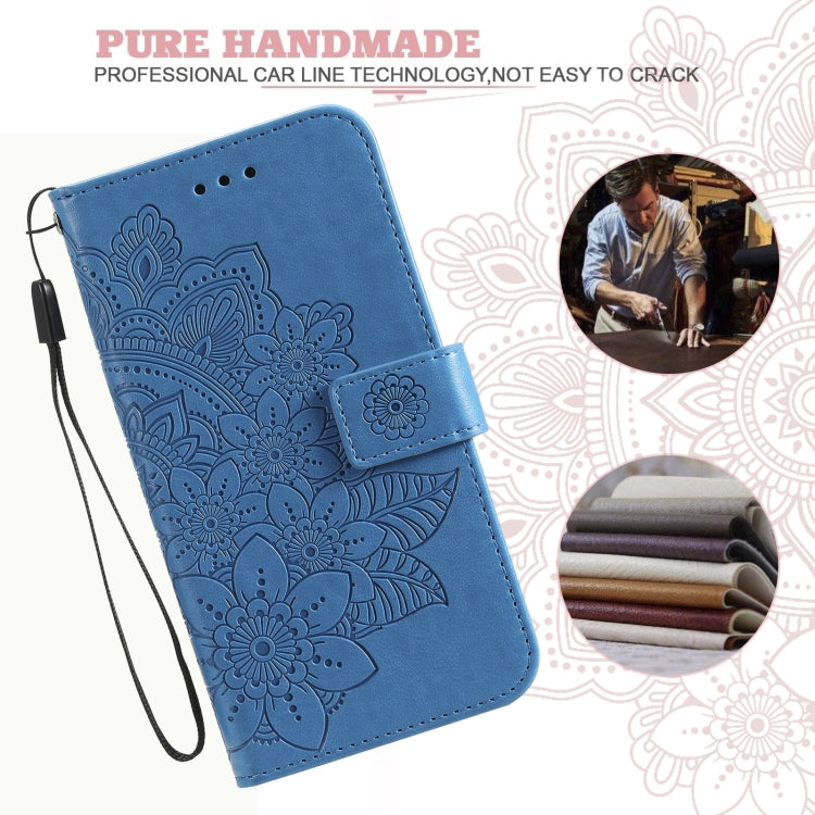 For iPhone 13 Pro 7-petal Flowers Embossing Pattern Horizontal Flip PU Leather Case with Holder & Card Slots & Wallet & Photo Frame (Blue) - iPhone 13 Pro Cases by buy2fix | Online Shopping UK | buy2fix