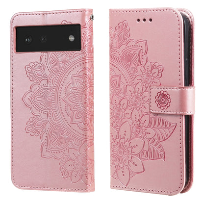 For Google Pixel 6 7-petal Flowers Embossing Pattern Horizontal Flip PU Leather Case with Holder & Card Slots & Wallet & Photo Frame(Rose Gold) - Google Cases by buy2fix | Online Shopping UK | buy2fix