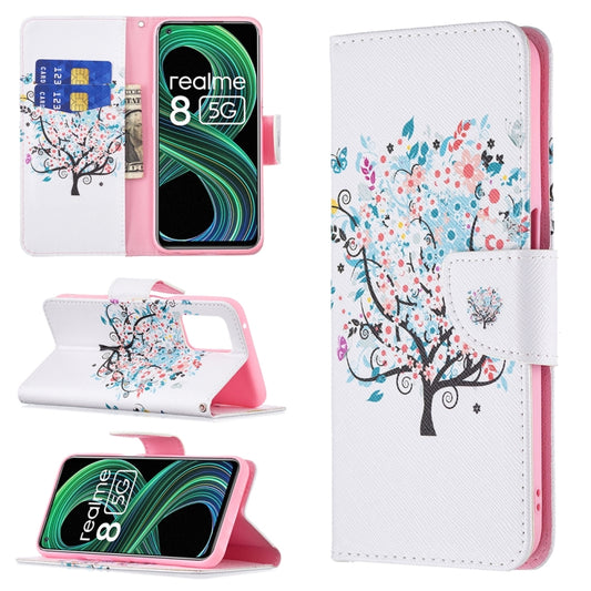 For OPPO Realme 8 5G / Realme V13 Colored Drawing Pattern Horizontal Flip Leather Case with Holder & Card Slots & Wallet(Tree) - Realme Cases by buy2fix | Online Shopping UK | buy2fix