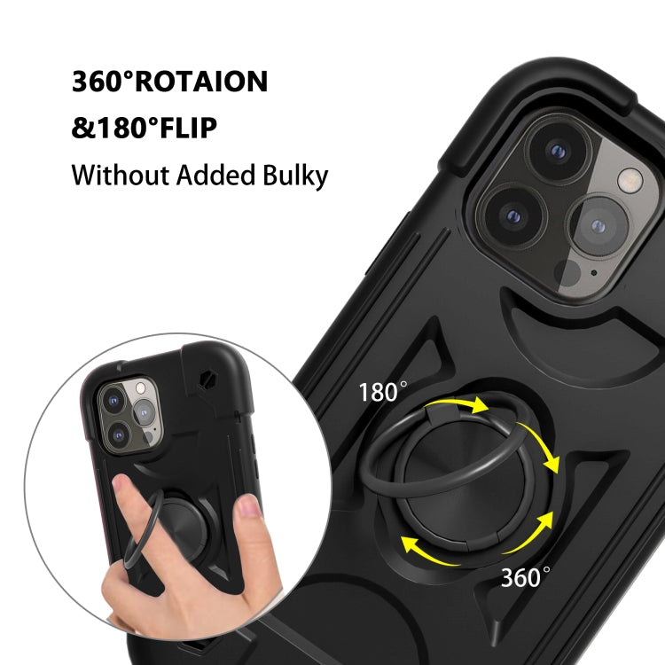 For iPhone 13 Shockproof Silicone + PC Protective Case with Dual-Ring Holder(Black) - iPhone 13 Cases by buy2fix | Online Shopping UK | buy2fix