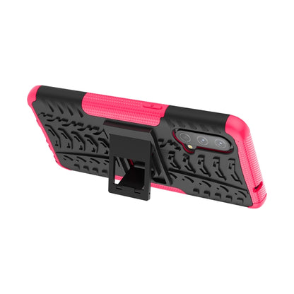 For OnePlus Nord CE 5G Tire Texture Shockproof TPU+PC Protective Case with Holder(Pink) - OnePlus Cases by buy2fix | Online Shopping UK | buy2fix
