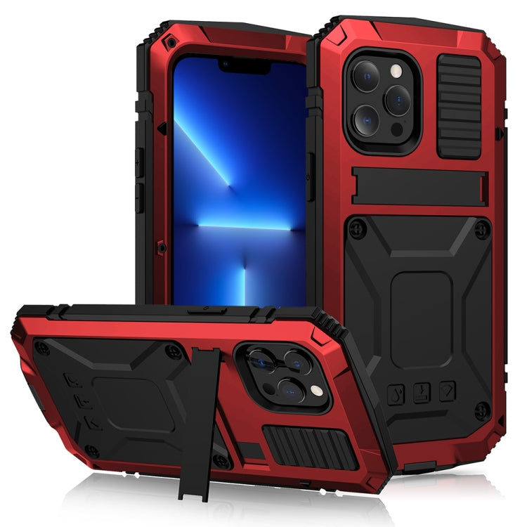 For iPhone 13 Pro R-JUST Shockproof Waterproof Dust-proof Metal + Silicone Protective Case with Holder (Red) - iPhone 13 Pro Cases by R-JUST | Online Shopping UK | buy2fix