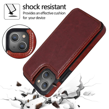 For iPhone 13 Double Buckle Shockproof PU Protective Case with Card Slots & Holder(Brown) - iPhone 13 Cases by buy2fix | Online Shopping UK | buy2fix