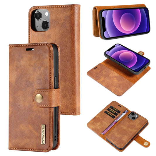 For iPhone 13 mini DG.MING Crazy Horse Texture Flip Detachable Magnetic Leather Case with Holder & Card Slots & Wallet (Brown) - iPhone 13 mini Cases by DG.MING | Online Shopping UK | buy2fix