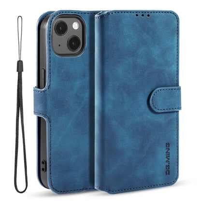 For iPhone 13 DG.MING Retro Oil Side Horizontal Flip Leather Case with Holder & Card Slots & Wallet(Blue) - iPhone 13 Cases by DG.MING | Online Shopping UK | buy2fix