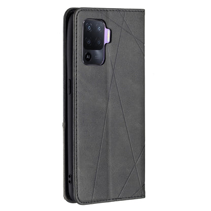 For OPPO A94 4G / Reno 5F / F19 Pro Rhombus Texture Horizontal Flip Magnetic Leather Case with Holder & Card Slots(Black) - OPPO Cases by buy2fix | Online Shopping UK | buy2fix