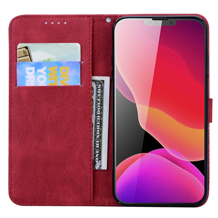 For iPhone 13 Retro Skin Feel Butterflies Embossing Horizontal Flip Leather Case with Holder & Card Slots & Wallet(Red) - iPhone 13 Cases by buy2fix | Online Shopping UK | buy2fix