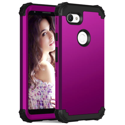 For Google Pixel 3a XL 3 in 1 Shockproof PC + Silicone Protective Case(Dark Purple + Black) - Google Cases by buy2fix | Online Shopping UK | buy2fix