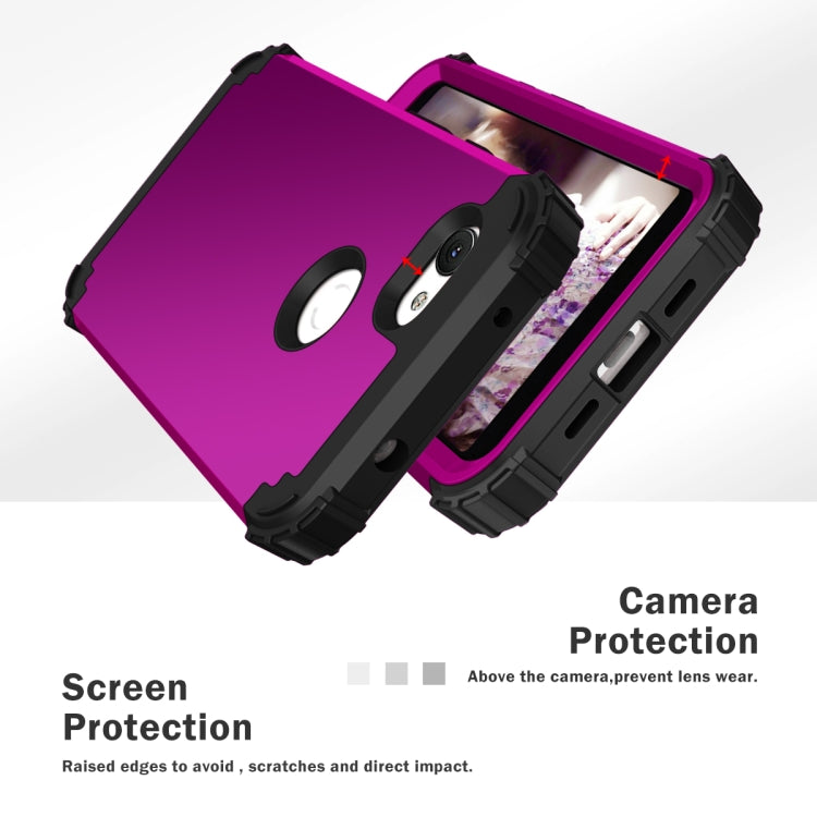 For Google Pixel 3a XL 3 in 1 Shockproof PC + Silicone Protective Case(Dark Purple + Black) - Google Cases by buy2fix | Online Shopping UK | buy2fix