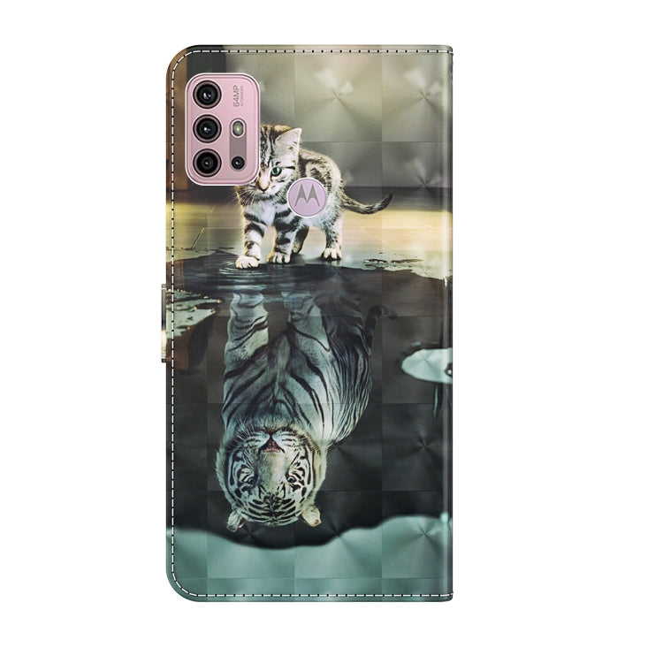 For Motorola Moto G30/G10/G20 3D Painting Pattern Horizontal Flip TPU + PU Leather Case with Holder & Card Slots & Wallet(Cat Tiger) - Motorola Cases by buy2fix | Online Shopping UK | buy2fix