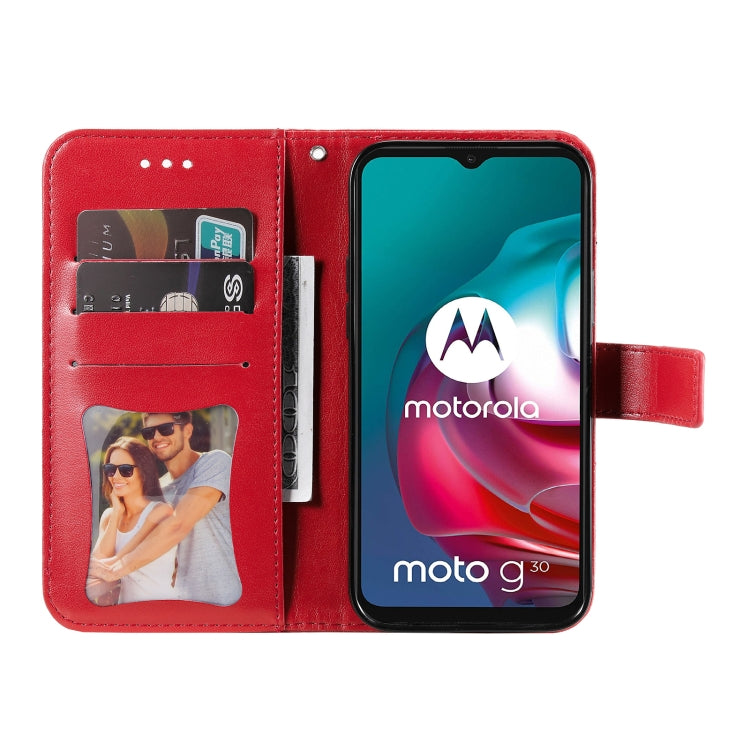 7-petal Flowers Embossing Pattern Horizontal Flip PU Leather Case with Holder & Card Slots & Wallet & Photo Frame For Motorola Moto G30 / G10 / G10 Power / G20(Red) - Motorola Cases by buy2fix | Online Shopping UK | buy2fix