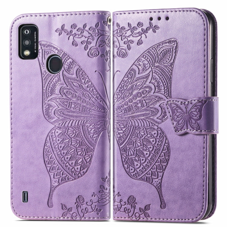 Butterfly Love Flowers Embossed Horizontal Flip Leather Case with Holder & Card Slots & Wallet & Lanyard For ZTE Blade A51(Light Purple) - ZTE Cases by buy2fix | Online Shopping UK | buy2fix