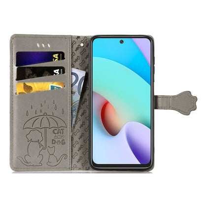 For Xiaomi Redmi 10 Lovely Cat and Dog Embossing Pattern Horizontal Flip Leather Case , with Holder & Card Slots & Wallet & Cartoon Clasp & Lanyard(Grey) - Xiaomi Cases by buy2fix | Online Shopping UK | buy2fix