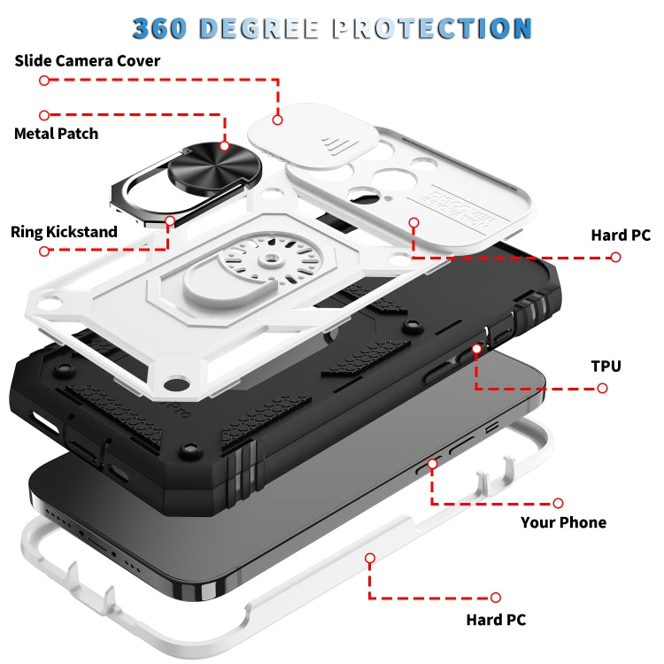 For iPhone 13 Pro Max Sliding Camera Cover Design TPU + PC Protective Case with 360 Degree Rotating Holder & Card Slot (White+Black) - iPhone 13 Pro Max Cases by buy2fix | Online Shopping UK | buy2fix