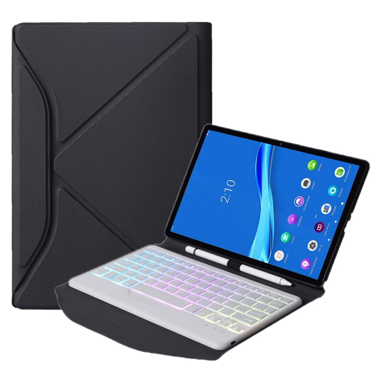 BM10S Backlight Edition Diamond Texture Detachable Bluetooth Keyboard Leather Tablet Case with Pen Slot & Triangular Back Support For Lenovo Smart Tab M10 HPD Plus TB-X606F 10.3 inch(Black White) - Lenovo Keyboard by buy2fix | Online Shopping UK | buy2fix