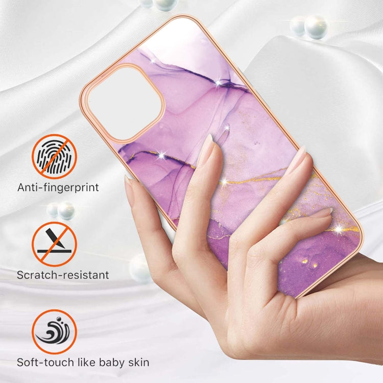 For iPhone 13 Pro Electroplating Marble Pattern Dual-side IMD TPU Shockproof Case (Purple 001) - iPhone 13 Pro Cases by buy2fix | Online Shopping UK | buy2fix