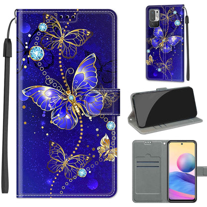 Voltage Coloured Drawing Magnetic Clasp Horizontal Flip PU Leather Case with Holder & Card Slots For Xiaomi Redmi Note 10 5G(C11 Blue Golden Chain Butterflies) - Xiaomi Cases by buy2fix | Online Shopping UK | buy2fix