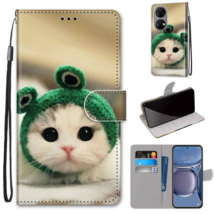 For Huawei P50 Coloured Drawing Cross Texture Horizontal Flip PU Leather Case with Holder & Card Slots & Wallet & Lanyard(Frog Kitten) - Huawei Cases by buy2fix | Online Shopping UK | buy2fix