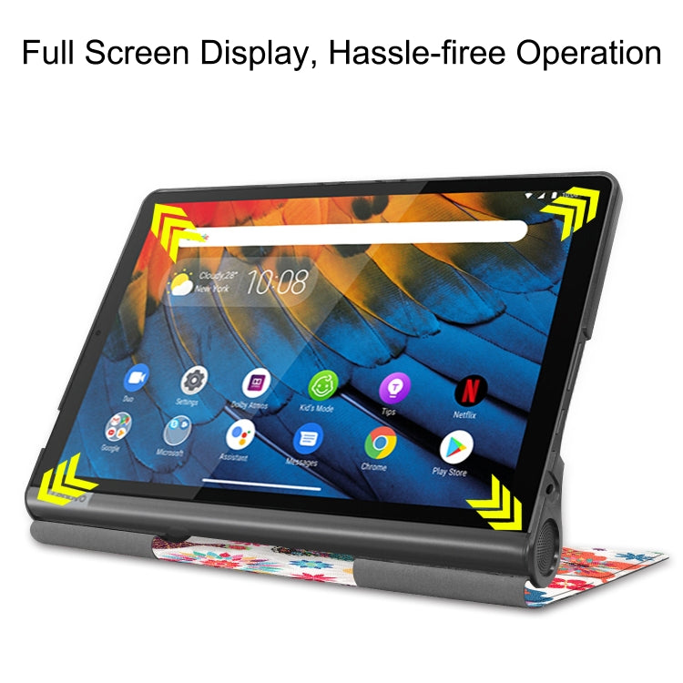 For Lenovo Yoga Smart Tab Color Drawing Pattern Horizontal Flip Leather Case with Two-folding Holder(Color Butterfly) - Lenovo by buy2fix | Online Shopping UK | buy2fix