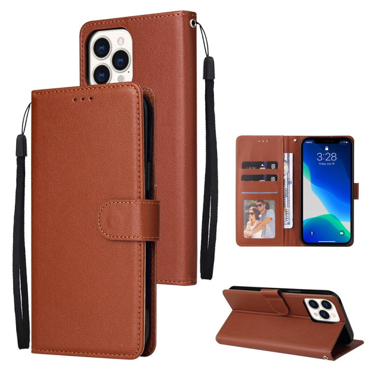 For iPhone 13 Pro Max Multifunctional Horizontal Flip Leather Case, with Three Card Slot & Holder & Photo Frame & Lanyard (Brown) - iPhone 13 Pro Max Cases by buy2fix | Online Shopping UK | buy2fix