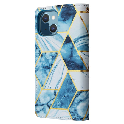 For iPhone 13 Marble Bronzing Stitching Horizontal Flip PU Leather Case with Holder & Card Slots & Wallet & Photo Frame(Blue) - iPhone 13 Cases by buy2fix | Online Shopping UK | buy2fix