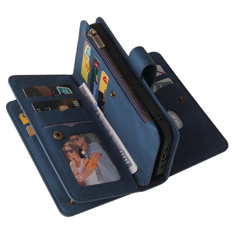 For Motorola Moto G30 Skin Feel PU + TPU Horizontal Flip Leather Case With Holder & 15 Cards Slot & Wallet & Zipper Pocket & Lanyard(Blue) - Motorola Cases by buy2fix | Online Shopping UK | buy2fix