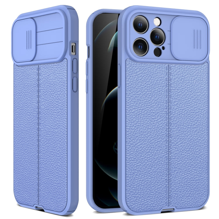 For iPhone 13 Pro Litchi Texture Sliding Camshield TPU Protective Case (Light Purple) - iPhone 13 Pro Cases by buy2fix | Online Shopping UK | buy2fix