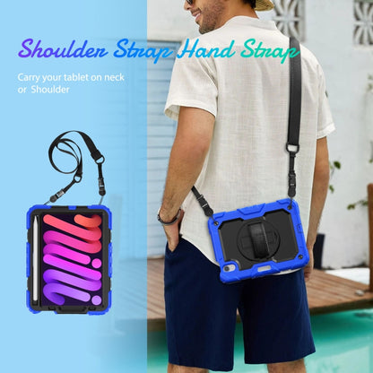 For iPad mini 6 Shockproof Silicone + PC Protective Tablet Case with Holder & Shoulder Strap & Pen Slot(Black + Blue) - iPad mini 6 Cases by buy2fix | Online Shopping UK | buy2fix