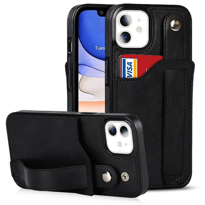 For iPhone 11 Crazy Horse Texture Shockproof TPU + PU Leather Case with Card Slot & Wrist Strap Holder (Black) - iPhone 11 Cases by buy2fix | Online Shopping UK | buy2fix