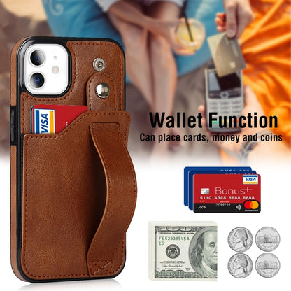 For iPhone 11 Crazy Horse Texture Shockproof TPU + PU Leather Case with Card Slot & Wrist Strap Holder (Brown) - iPhone 11 Cases by buy2fix | Online Shopping UK | buy2fix