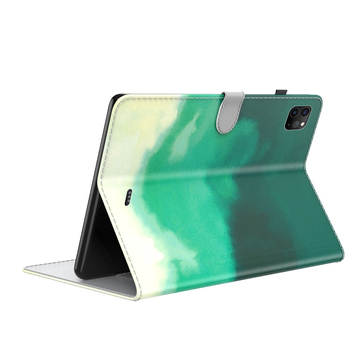 For iPad Pro 12.9 2022 / 2021 / 2020 Watercolor Pattern Skin Feel Magnetic Horizontal Flip PU Leather Tablet Case with Holder & Card Slots & Photo Frame & Sleep / Wake-up Function(Cyan Green) - iPad Pro 12.9 (2022/2021) Cases by buy2fix | Online Shopping UK | buy2fix