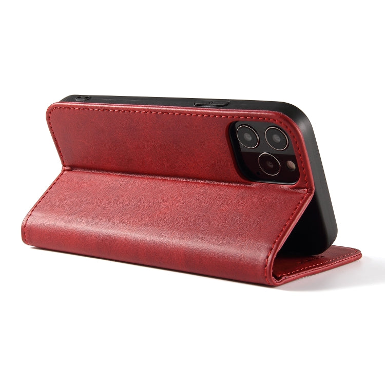 For iPhone 12 / 12 Pro Calf Texture Magnetic Horizontal Flip Leather Case with Holder & Card Slots & Wallet(Red) - iPhone 12 / 12 Pro Cases by buy2fix | Online Shopping UK | buy2fix