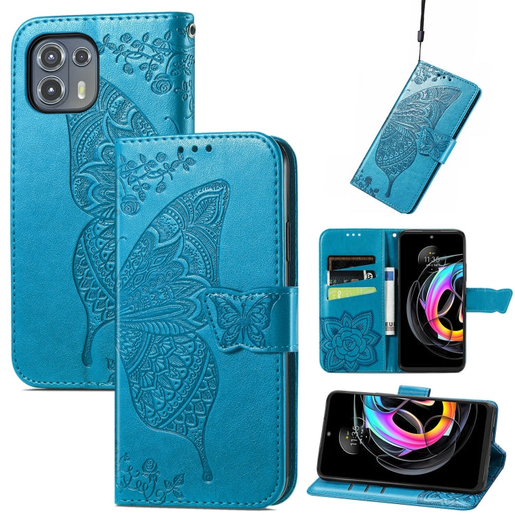 For Motorola Moto Edge 20 Lite Butterfly Love Flower Embossed Horizontal Flip Leather Case with Holder & Card Slots & Wallet & Lanyard(Blue) - Motorola Cases by buy2fix | Online Shopping UK | buy2fix