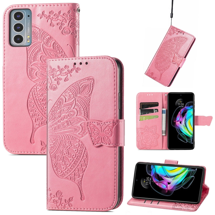 For Motorola Moto Edge 20 Butterfly Love Flower Embossed Horizontal Flip Leather Case with Holder & Card Slots & Wallet & Lanyard(Pink) - Motorola Cases by buy2fix | Online Shopping UK | buy2fix