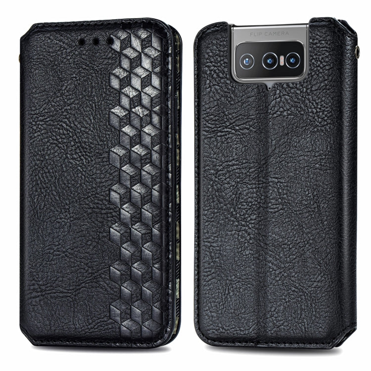 For Asus Zenfone 8 Flip Cubic Grid Pressed Horizontal Flip Magnetic PU Leather Case with Holder & Card Slots & Wallet(Black) - ASUS Cases by buy2fix | Online Shopping UK | buy2fix