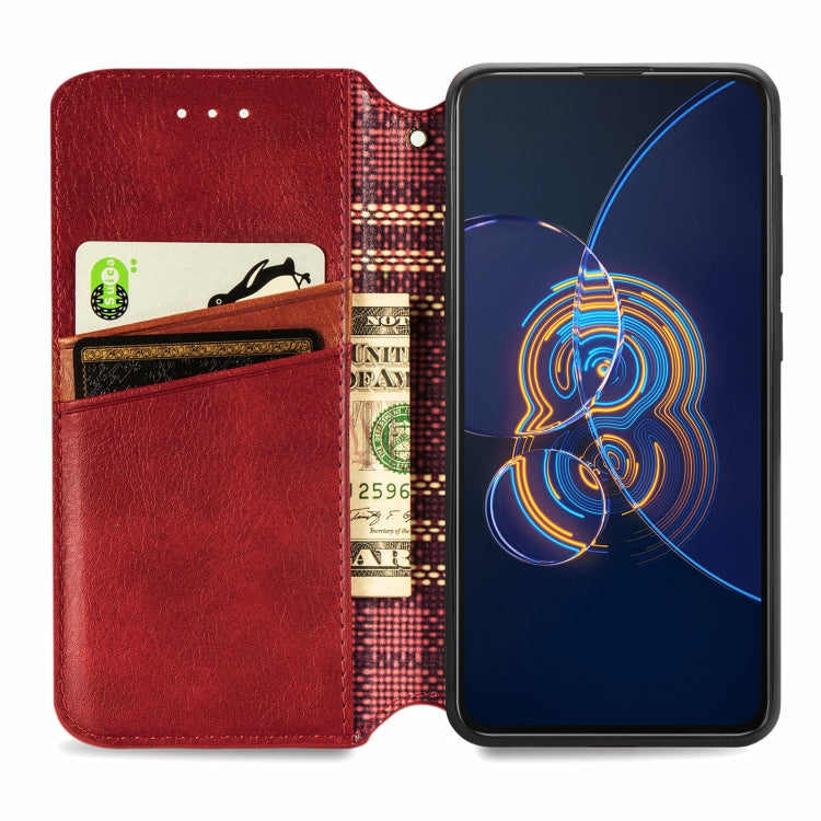 For Asus Zenfone 8 Flip Cubic Grid Pressed Horizontal Flip Magnetic PU Leather Case with Holder & Card Slots & Wallet(Red) - ASUS Cases by buy2fix | Online Shopping UK | buy2fix