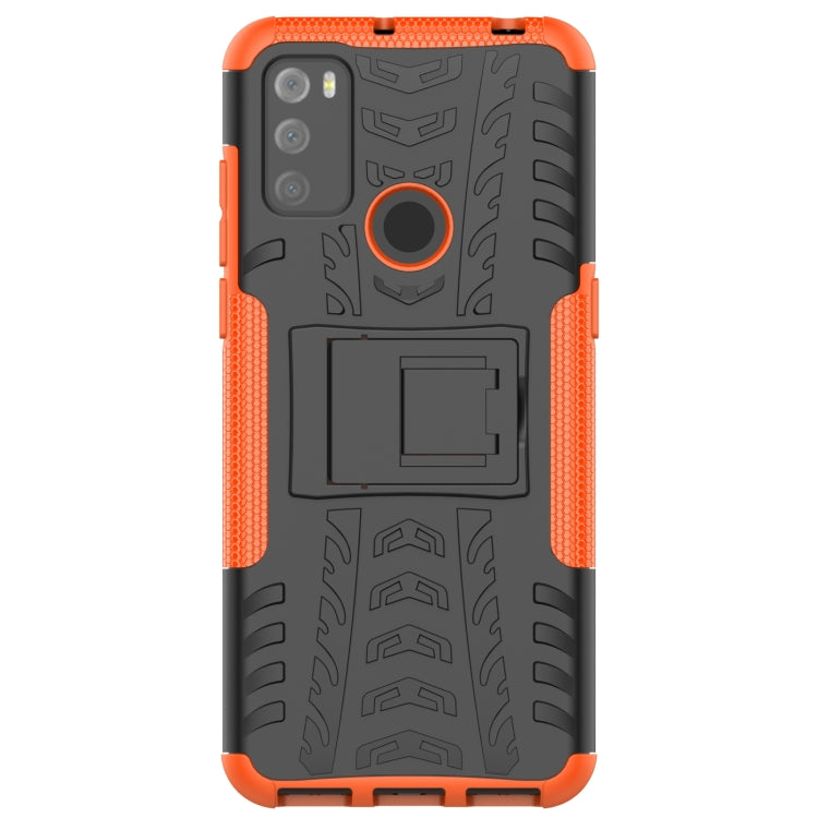 For Alcatel 3L (2021) Tire Texture Shockproof TPU+PC Protective Case with Holder(Orange) - Alcatel Cases by buy2fix | Online Shopping UK | buy2fix