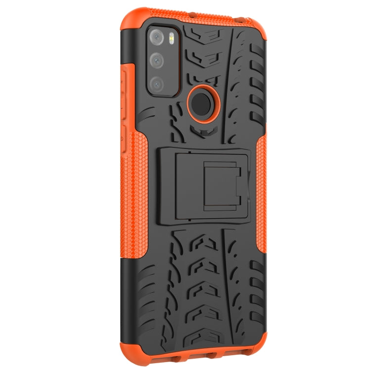 For Alcatel 3L (2021) Tire Texture Shockproof TPU+PC Protective Case with Holder(Orange) - Alcatel Cases by buy2fix | Online Shopping UK | buy2fix