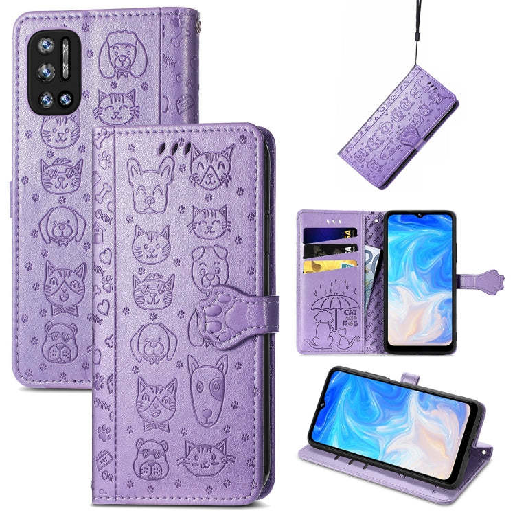 For Doogee N40 Pro Cat and Dog Embossed Horizontal Flip Phone Leather Case with Holder & Card Slot & Wallet & Lanyard(Purple) - More Brand by buy2fix | Online Shopping UK | buy2fix