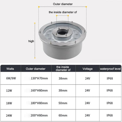 9W Landscape Ring LED Aluminum Alloy Underwater Fountain Light(White Light) - Underwater Lights by buy2fix | Online Shopping UK | buy2fix