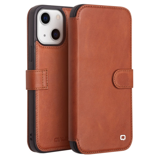 For iPhone 13 mini QIALINO Magnetic Buckle Phone Leather Case with Card Slot (Brown) - iPhone 13 mini Cases by QIALINO | Online Shopping UK | buy2fix