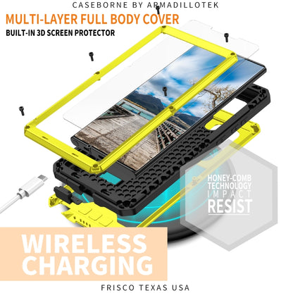 For Samsung Galaxy S22 Ultra 5G R-JUST Sliding Camera Metal + Silicone Holder Phone Case(Yellow) - Galaxy S22 Ultra 5G Cases by R-JUST | Online Shopping UK | buy2fix